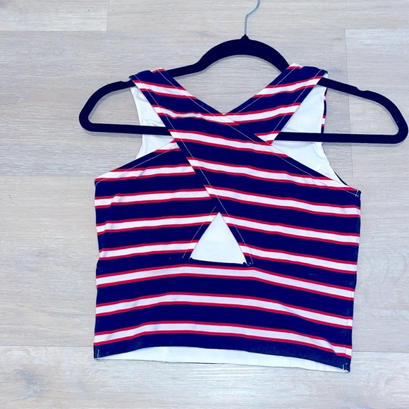 GUESS vintage women's crop top tank sleeveless Cherry red striped size S fitted - Picture 4 of 7